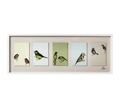 Decoración - 202.321.17 - Cuadro pájaros verde marco blanco rectangular
